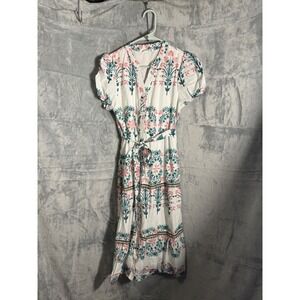 Anthropologie Kindred White Floral Print Puff Sleeve Midi Dress‎ size S boho